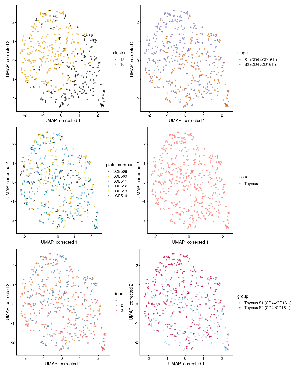 UMAP plot, where each point represents a cell and is coloured according to the legend.