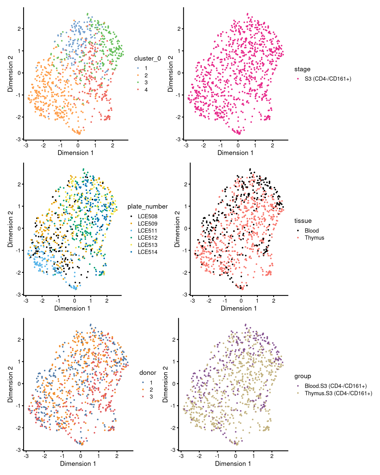 UMAP plot, where each point represents a cell and is coloured according to the legend.